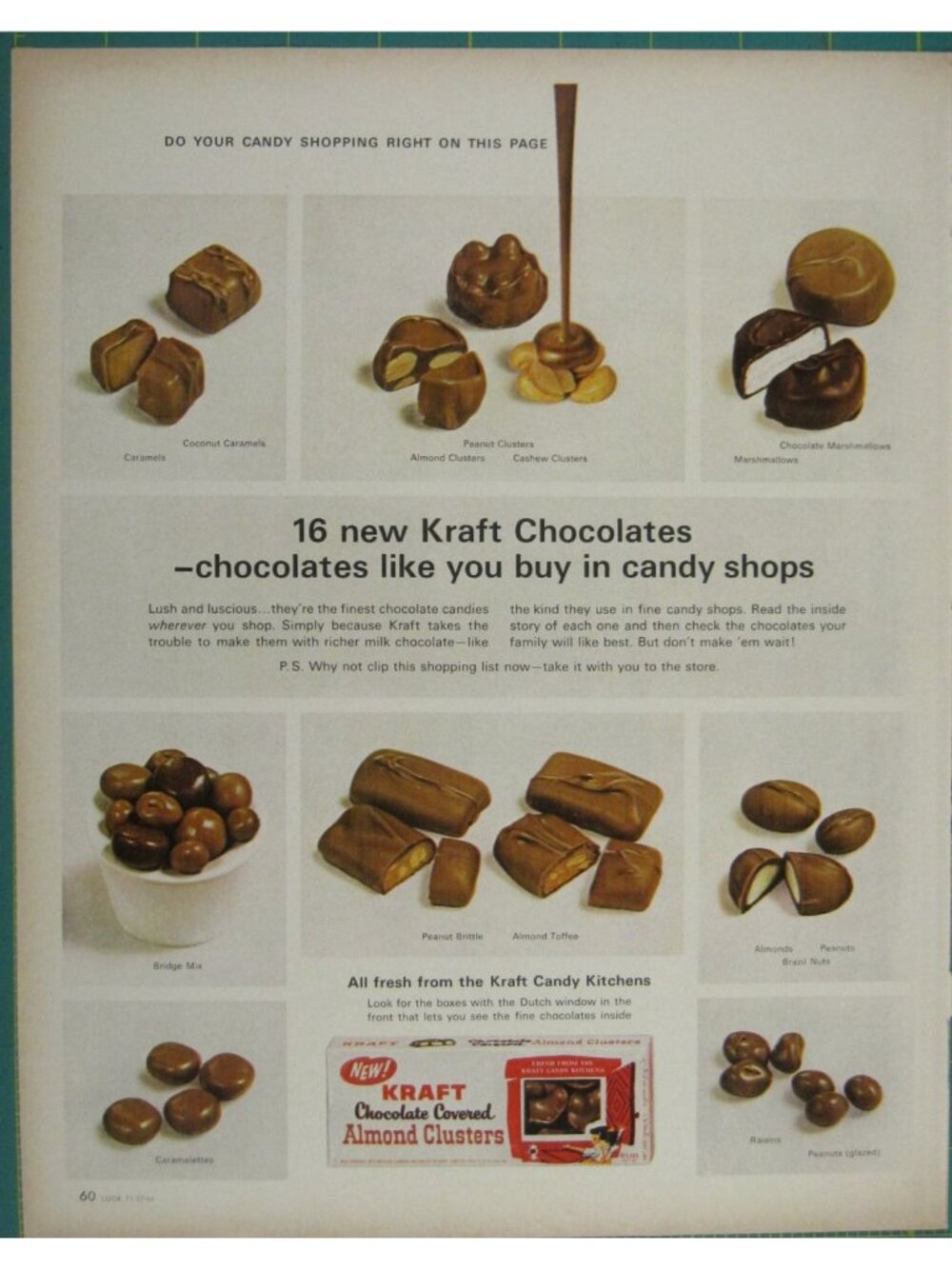 Print Ad Kraft Chocolates Vintage 1964 Advertisement Featuring 16 Candy Flavors